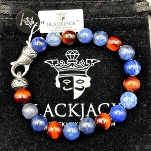 Blackjack BJS16BLS Men’s10mm Sodalite And Red Tiger Eye Beaded Bracelet NIBWT